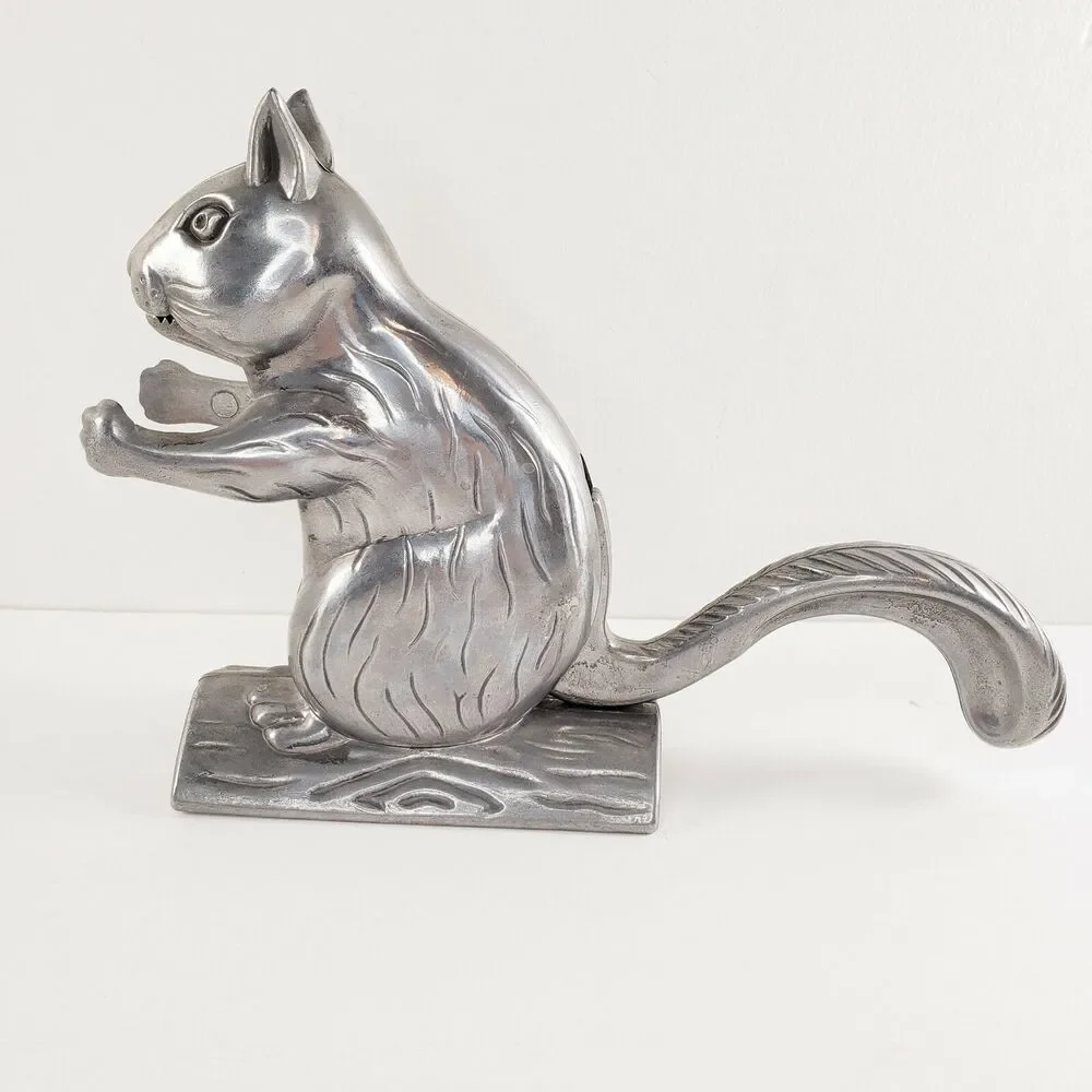 Squirrel Sitting on Log Nutcracker Cast Metal Animal Cabin Lodge Rustic Wildlife
